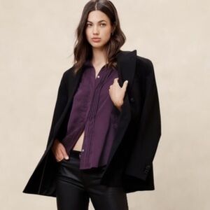 Banana Republic Pleated Sheer Sleeve Blouse | Plum Purple | Size S